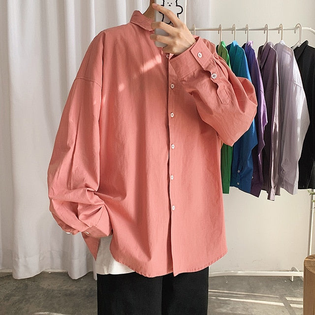 LAPPSTER Men Oversized Colorful Solid Shirt Long Sleeve 2020 Mens Korean Fashions Shirt Regular Fit Women Spring Oversize Shirt