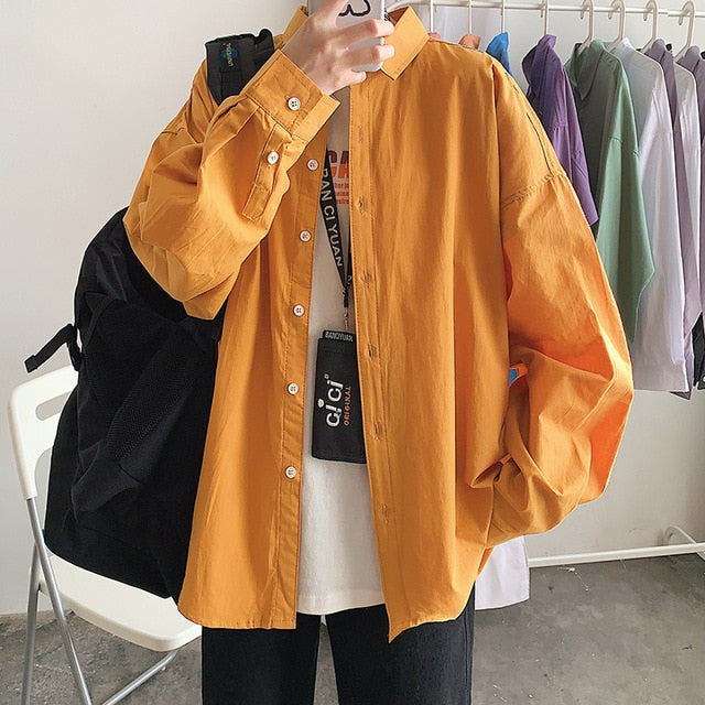 LAPPSTER Men Oversized Colorful Solid Shirt Long Sleeve 2020 Mens Korean Fashions Shirt Regular Fit Women Spring Oversize Shirt
