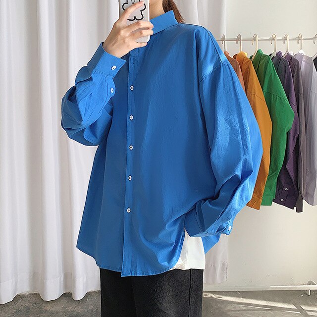 LAPPSTER Men Oversized Colorful Solid Shirt Long Sleeve 2020 Mens Korean Fashions Shirt Regular Fit Women Spring Oversize Shirt