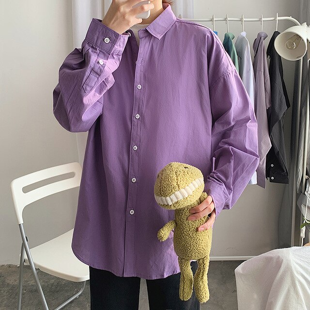 LAPPSTER Men Oversized Colorful Solid Shirt Long Sleeve 2020 Mens Korean Fashions Shirt Regular Fit Women Spring Oversize Shirt