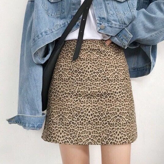 Vangull Leopard print Mini Skirt Women 2019 New Casual Spring Autumn Cool Vintage Chic Slim High waist A-line hip Soft Skirt