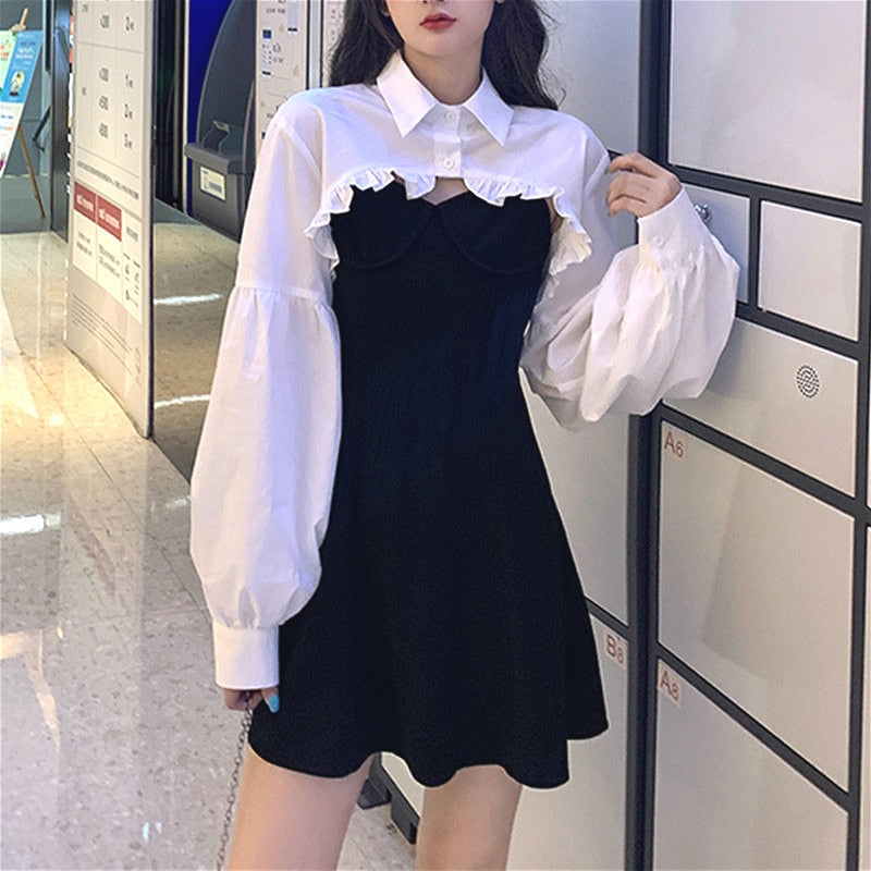 Elegant Party Dress Women Long Sleeve Sweet Empire High Street Mini Dress Gothic Y2k Dress Korean Autumn 2020 Female Outfits