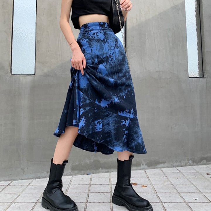 Harajuku Tie Dye Women Skirt Punk Gothic Loose streetwear Wind High Waist Skirt 2020 Female Fashion New Arrival A-line Skirts