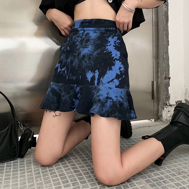 Harajuku Tie Dye Women Skirt Punk Gothic Loose streetwear Wind High Waist Skirt 2020 Female Fashion New Arrival A-line Skirts