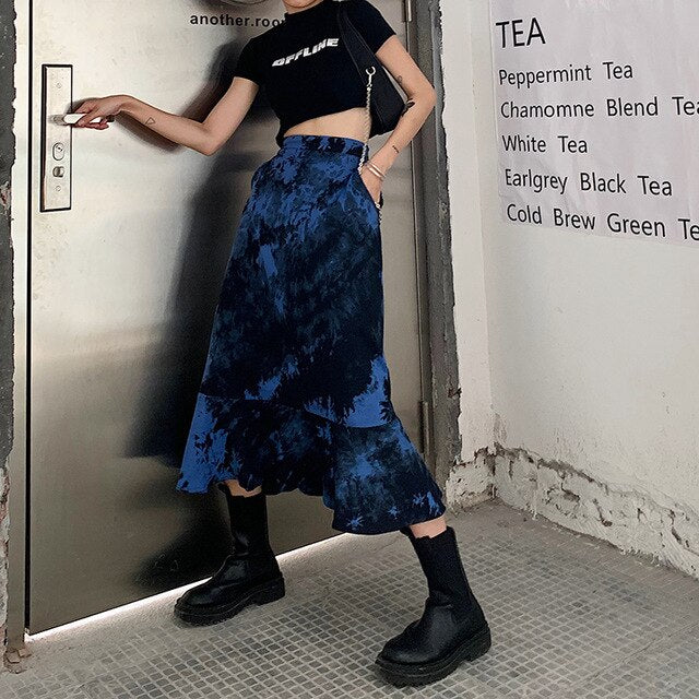Harajuku Tie Dye Women Skirt Punk Gothic Loose streetwear Wind High Waist Skirt 2020 Female Fashion New Arrival A-line Skirts