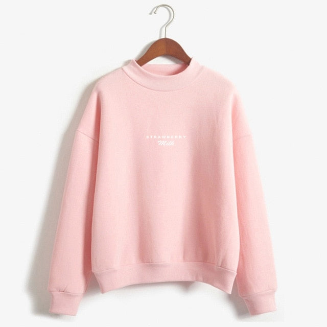 Strawberry Milk Sweatshirts Women Autumn Letters Simple Style Sweet Girl's Hoodies Cute Harajuku Design Kawaii Sweet Hoodies