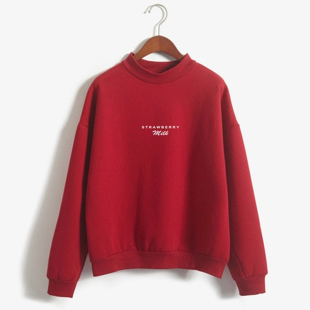 Strawberry Milk Sweatshirts Women Autumn Letters Simple Style Sweet Girl's Hoodies Cute Harajuku Design Kawaii Sweet Hoodies