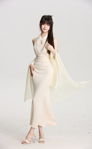 Two-color New Chinese Wear Hanging Neck Dress Elegant Atmosphere