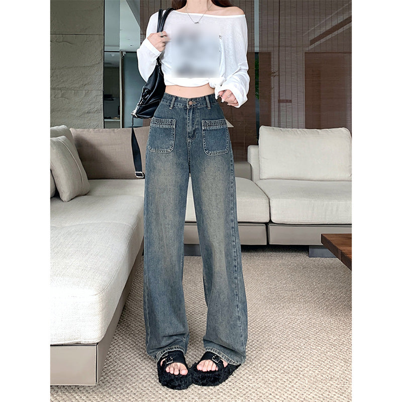 Big Size Design Jeans American High Street Fall 2023 New Women's High-waisted Draped Wide-leg Pants