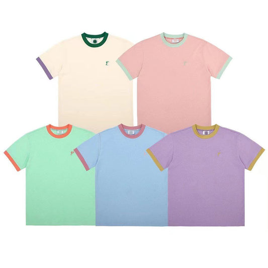 Tide 2023 New Summer Macaron Collision Color Stitching Short-sleeved Male and Female Couples Casual Ins Half-sleeve T-shirt