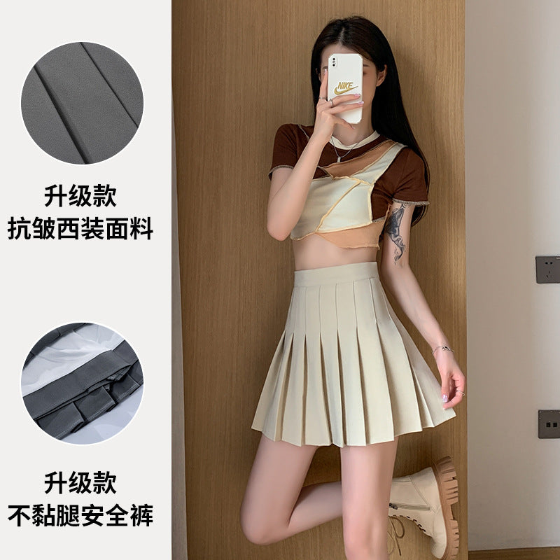 Pleated Skirt Female Summer White Short Skirt Japanese High Waist Thin Jk Plaid A Word Half-body Skirt