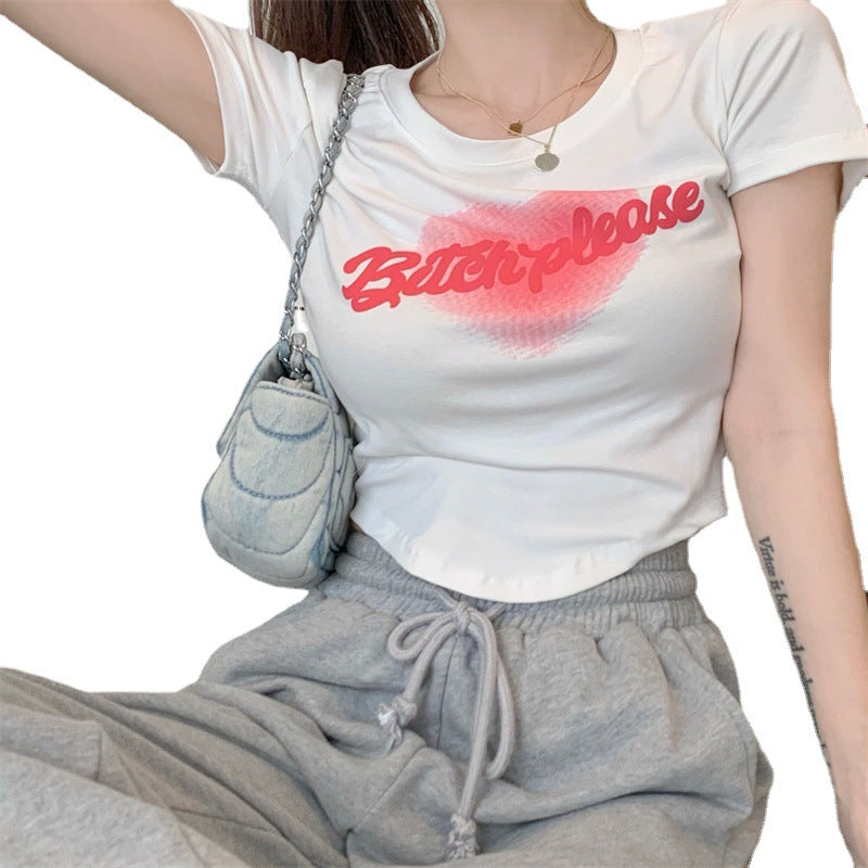 Love Letter Print T-shirt Women's 2023 Summer New Ins Slim Short Design Sense Niche Short-sleeved Tops