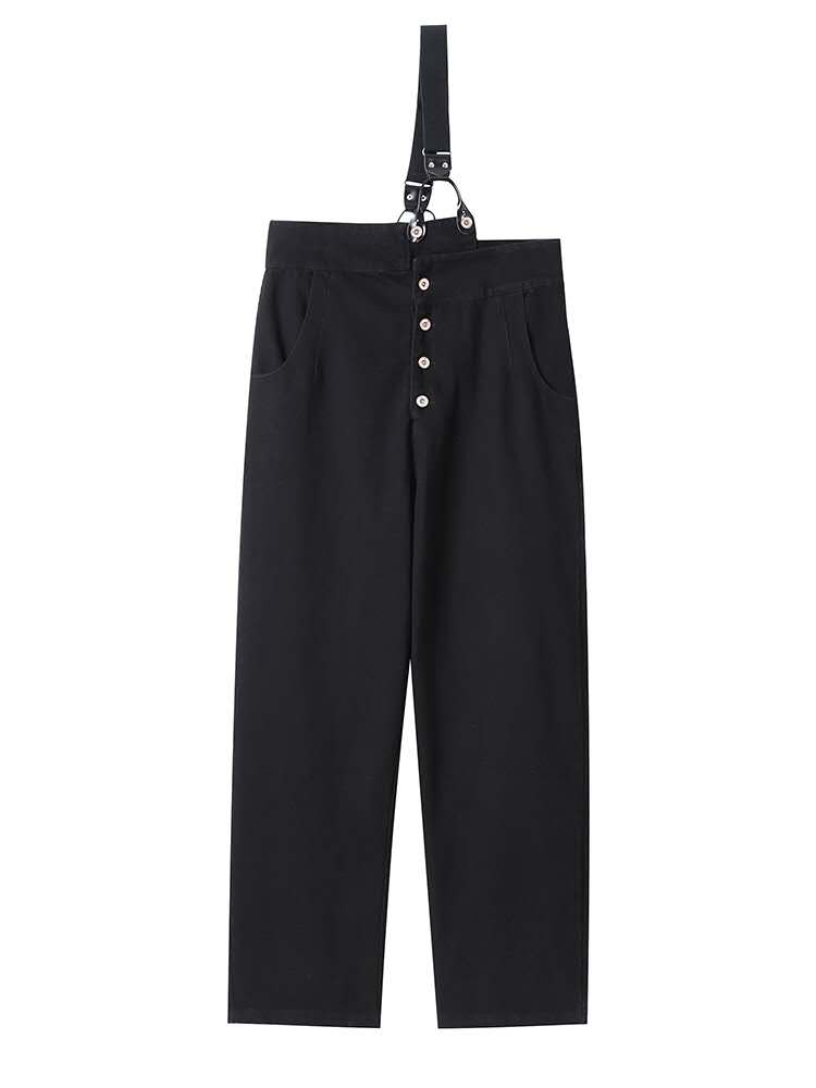 [EAM] High Waist Black Button Split Joint Overalls Trousers New Loose Fit Pants Women Fashion Tide Spring Summer 2020 1W910