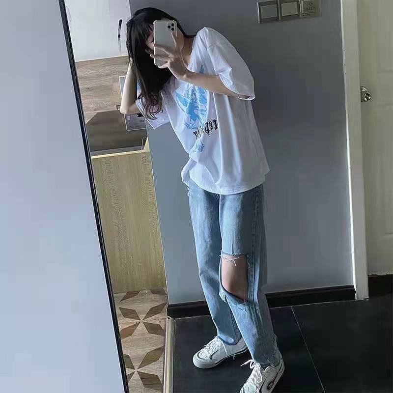 Ripped Jeans Women Chic Hole Design Harajuku Vintage Teens High Waist Denim Trouser All-match Street Style Korean Womens Clothes