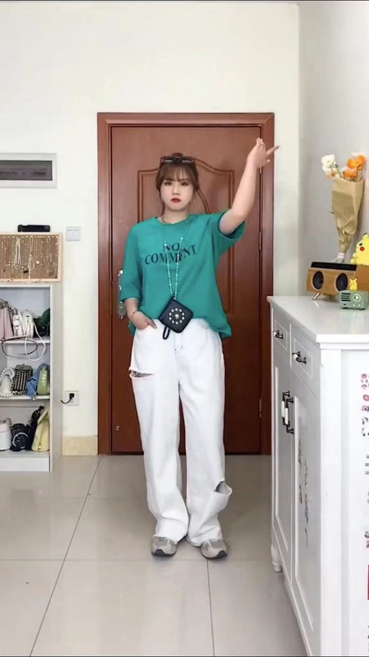Spring and summer letters printed loose cotton positive shoulder short-sleeved t-shirt women