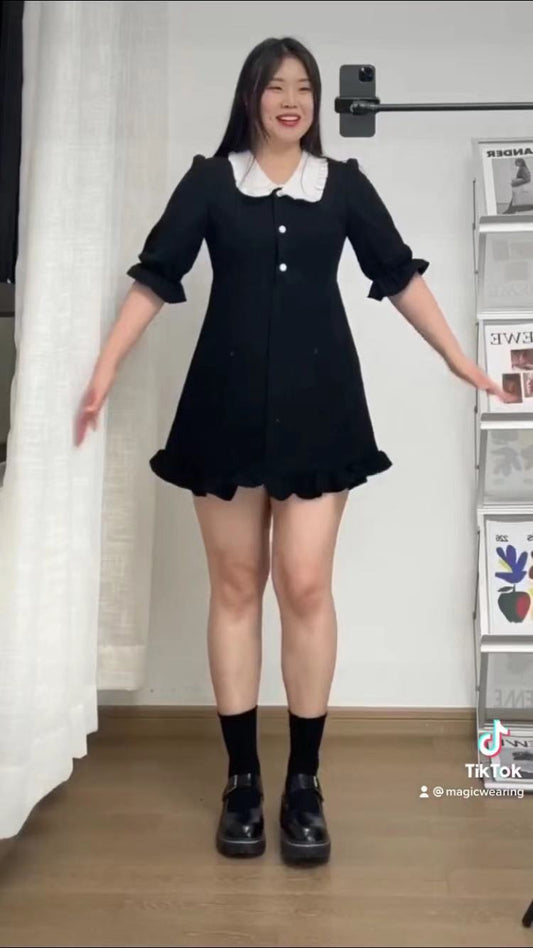 Gentle wind dresses female spring and summer new 2021 slightly fat Slim sweet skirt temperament small black dress