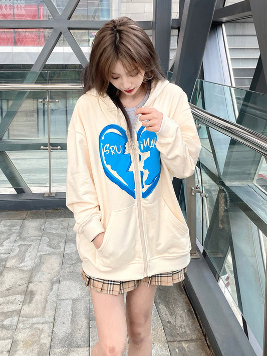 foam love cardigan jacket national tide brand male and female couples section street wind loose hooded sweatshirt