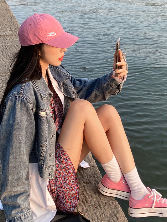 Barbie denim jacket female 2021 spring new short loose Korean version super popular blue jacket top aunt