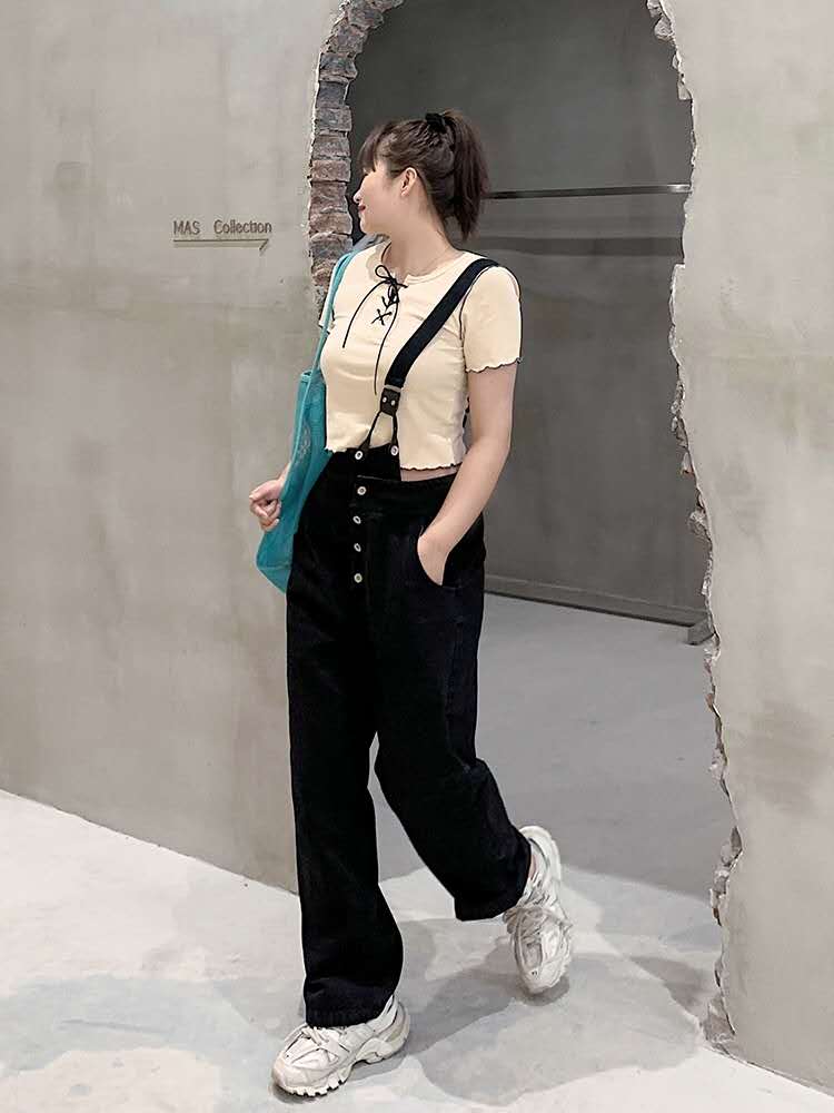 [EAM] High Waist Black Button Split Joint Overalls Trousers New Loose Fit Pants Women Fashion Tide Spring Summer 2020 1W910