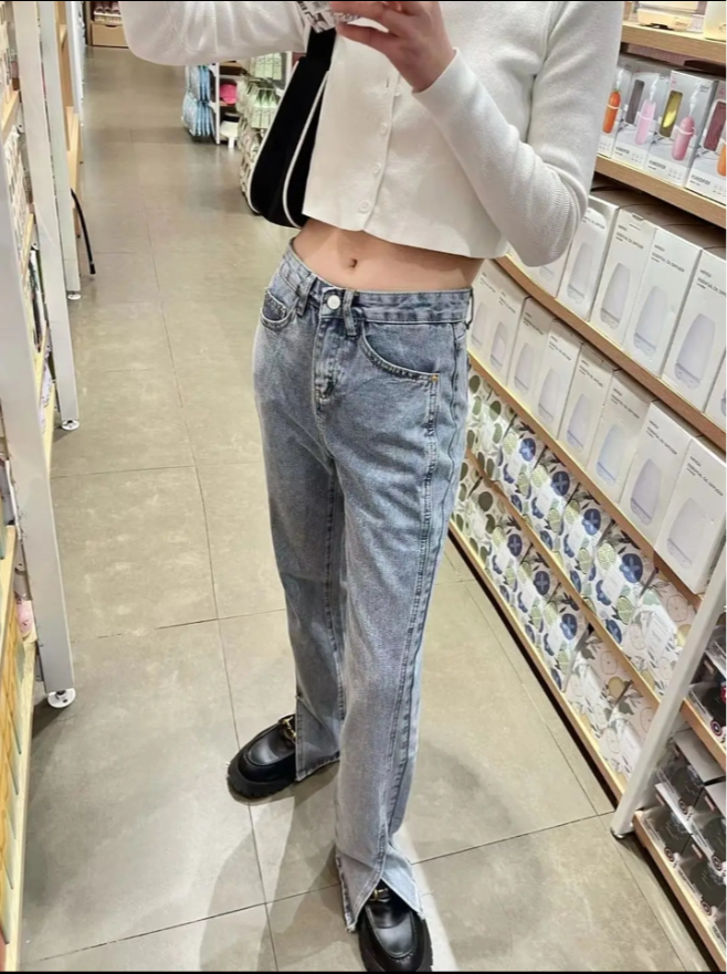 Large size high waist loose jeans female fat Mei Mei thin wide leg pants pear-shaped body crotch leg thick pants