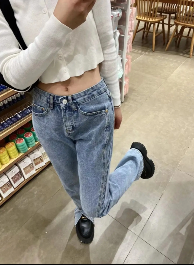 Large size high waist loose jeans female fat Mei Mei thin wide leg pants pear-shaped body crotch leg thick pants