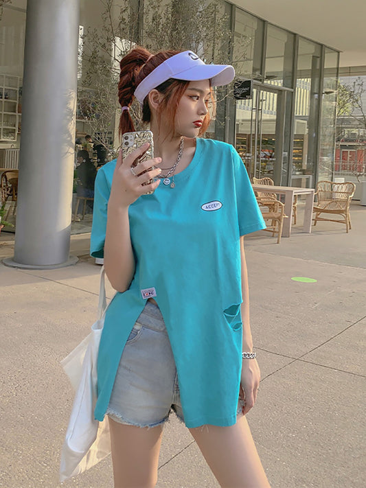 California street cotton short-sleeved positive shoulder t-shirt female letters printed loose Korean version of the summer tops