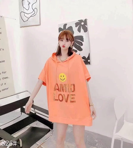 Large white body t-shirt female fat 110 kg long paragraph loose Korean version of large size hooded spring and summer half-sleeve cotton tops 8