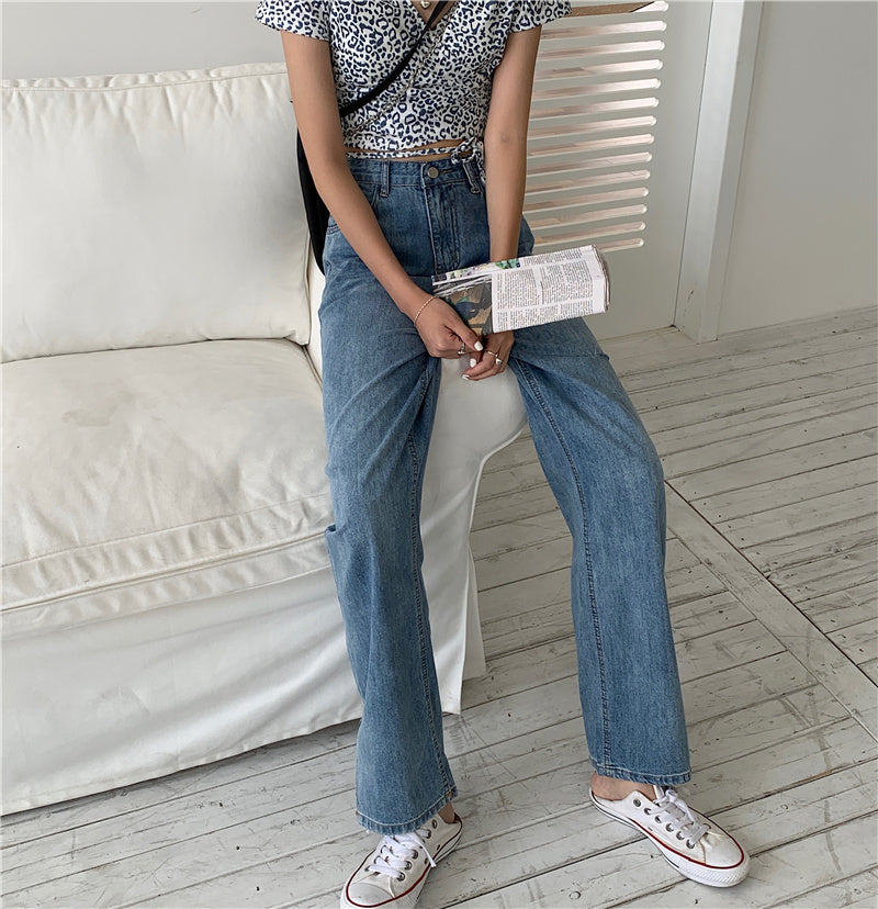 Broken jeans female side fork loose thin high waist large size summer 2021 new Hyunya wind wide leg pants