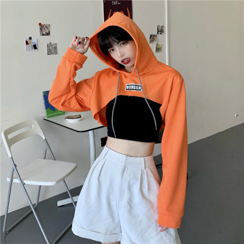 Ultra short long-sleeved t-shirt female Korean version loose hip-hop letter print high waist jazz hip-hop shirt thin section Successful activity
