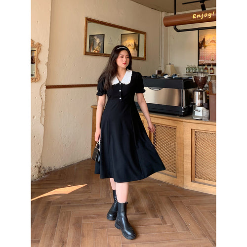 Gentle wind dresses female spring and summer new 2021 slightly fat Slim sweet skirt temperament small black dress