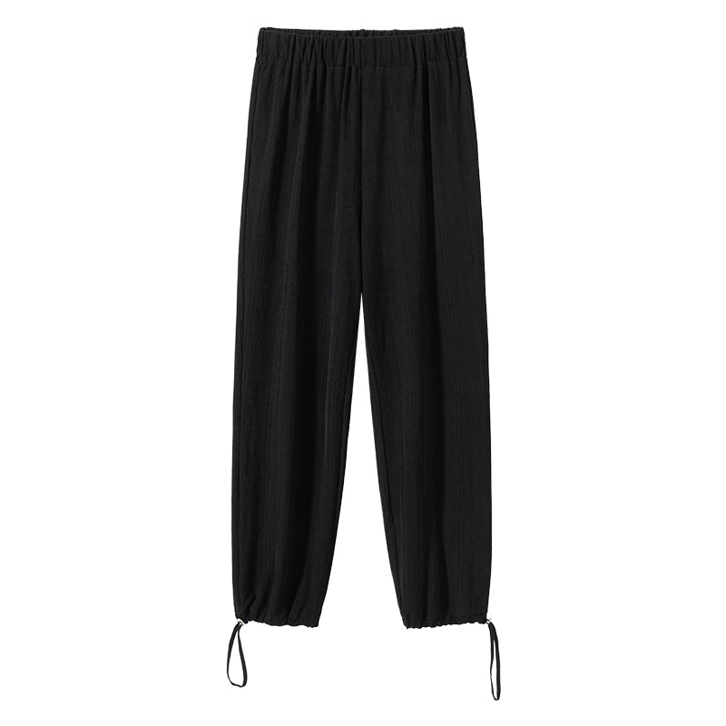 Summer wide-legged pants elastic waist black drop sense straight thin casual pants