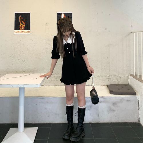 Gentle wind dresses female spring and summer new 2021 slightly fat Slim sweet skirt temperament small black dress