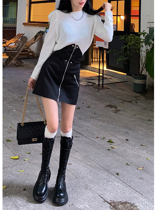 Barbie Aunt sweater women wear outside the new fall and winter Korean version of loose soft short knit shirt top half skirt set