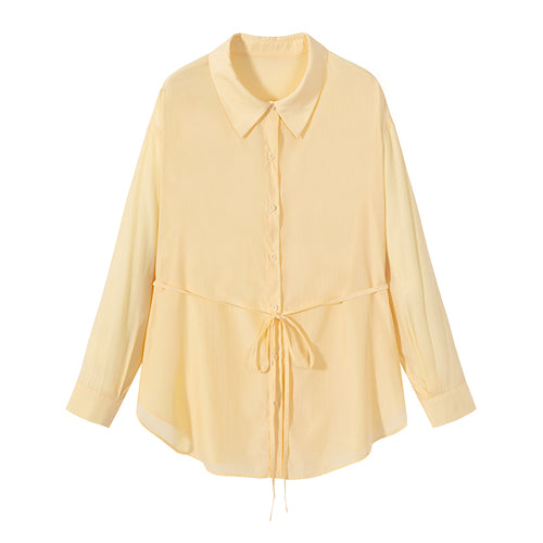 Slightly fat design sense top French lace-up long-sleeved gentle wind shirt