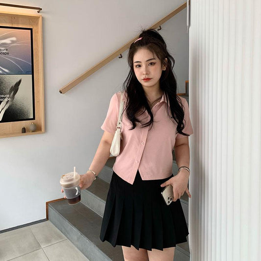 2021 spring and summer new generation of fat not fat polo collar short tops cover meat thin casual T-shirt female
