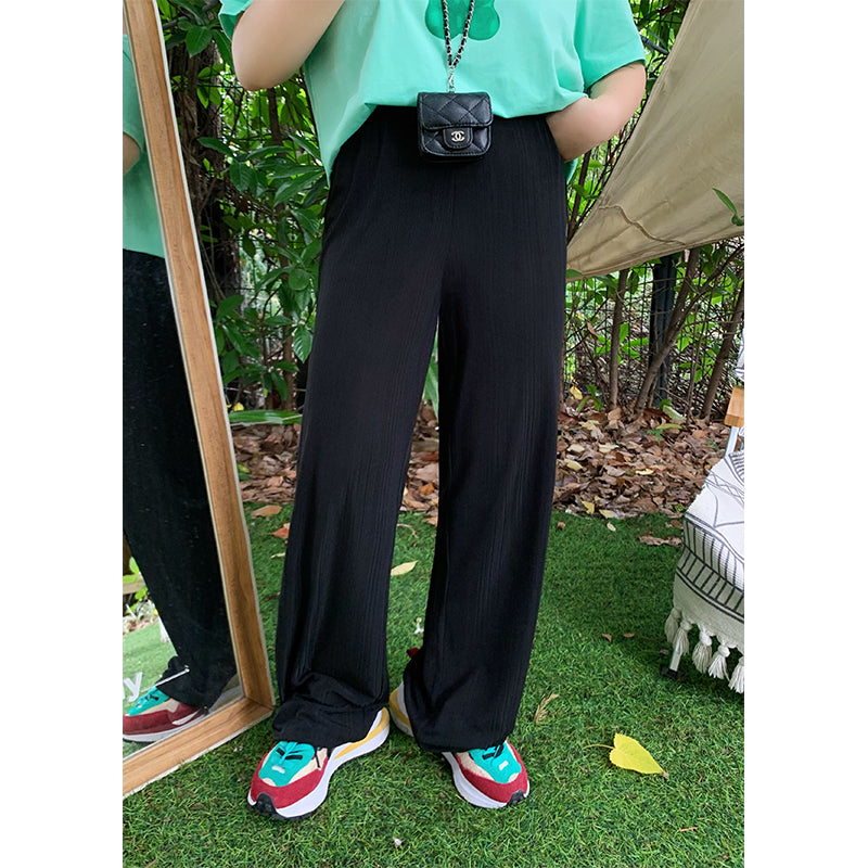 Summer wide-legged pants elastic waist black drop sense straight thin casual pants