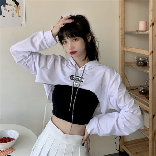 Ultra short long-sleeved t-shirt female Korean version loose hip-hop letter print high waist jazz hip-hop shirt thin section Successful activity