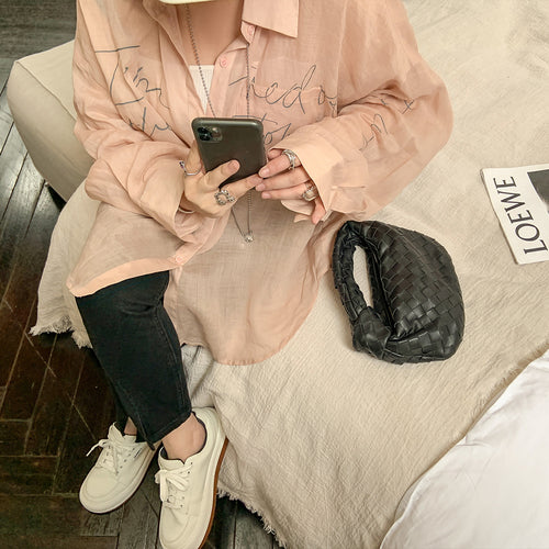 Chubby beauty long-sleeved shirt female 2021 new spring loose large yards thin outer shirt jacket