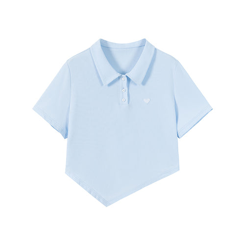 Slightly fat irregular hem summer thin polo shirt casual short-sleeved t-shirt