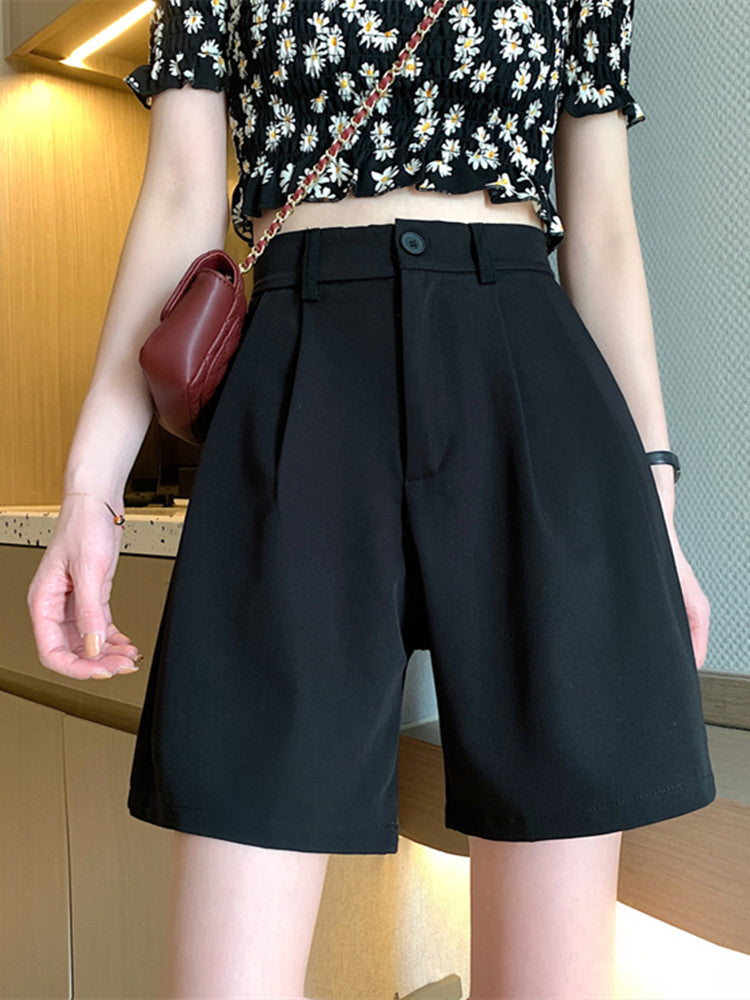 Suit shorts female summer 2021 new large size black thin casual five-point pants thin section high waist loose wide leg pants