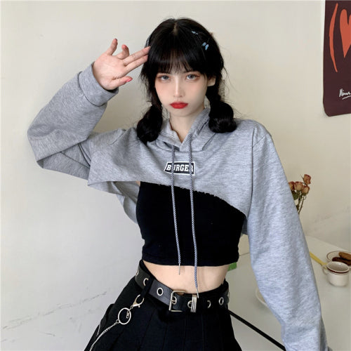 Ultra short long-sleeved t-shirt female Korean version loose hip-hop letter print high waist jazz hip-hop shirt thin section Successful activity
