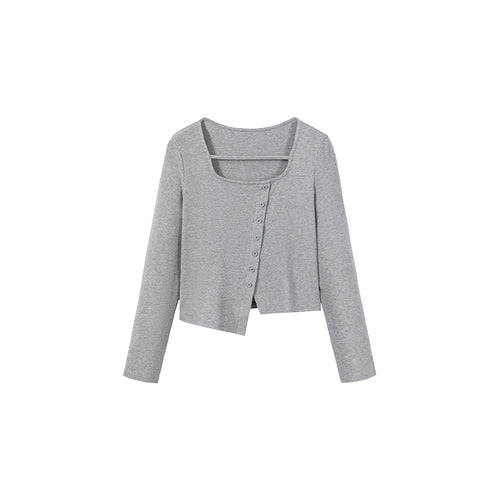 Padded plus size knitwear female design sense irregular hem tops