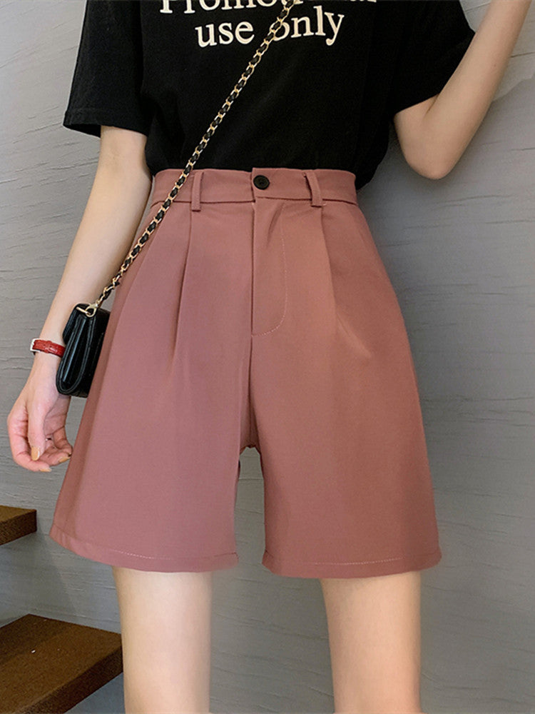 Suit shorts female summer 2021 new large size black thin casual five-point pants thin section high waist loose wide leg pants