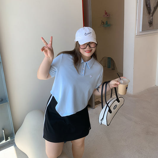 Slightly fat irregular hem summer thin polo shirt casual short-sleeved t-shirt
