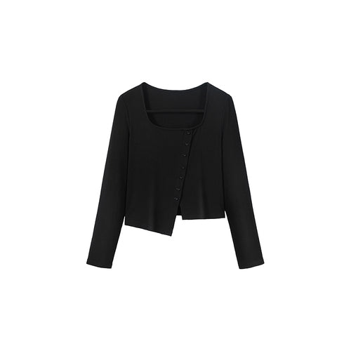 Padded plus size knitwear female design sense irregular hem tops