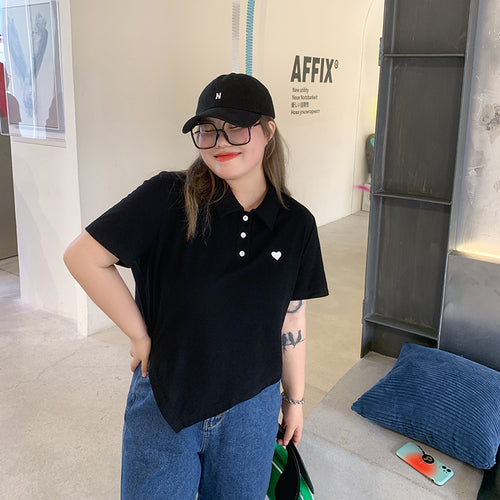 Slightly fat irregular hem summer thin polo shirt casual short-sleeved t-shirt