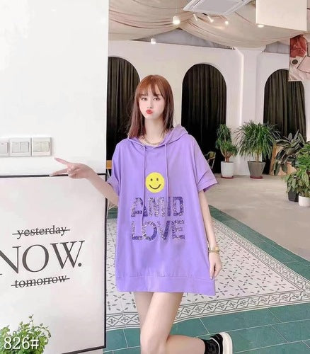 Large white body t-shirt female fat 110 kg long paragraph loose Korean version of large size hooded spring and summer half-sleeve cotton tops 8