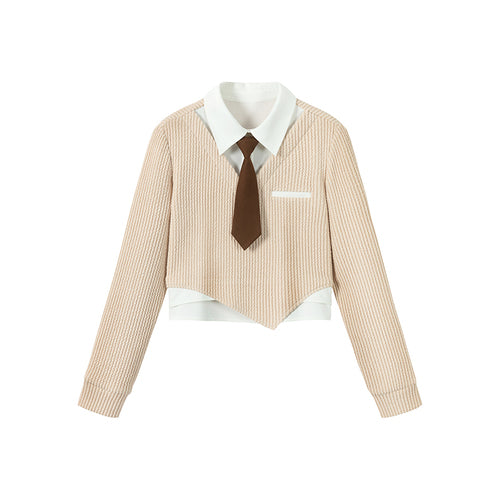 College style color-blocking design sense niche fake two-piece shirt