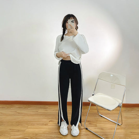 Design sense side striped casual pants female autumn loose wide leg pants sweatpants