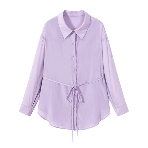 Slightly fat design sense top French lace-up long-sleeved gentle wind shirt